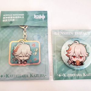 Genshin Impact Official Kazuha Acrylic Keychain Badge Button 2 Piece Lot Set